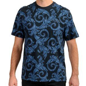 Versace Men's Navy Blue Barocco Logo Print Short Sleeve T-Shirt US 2XL IT 56